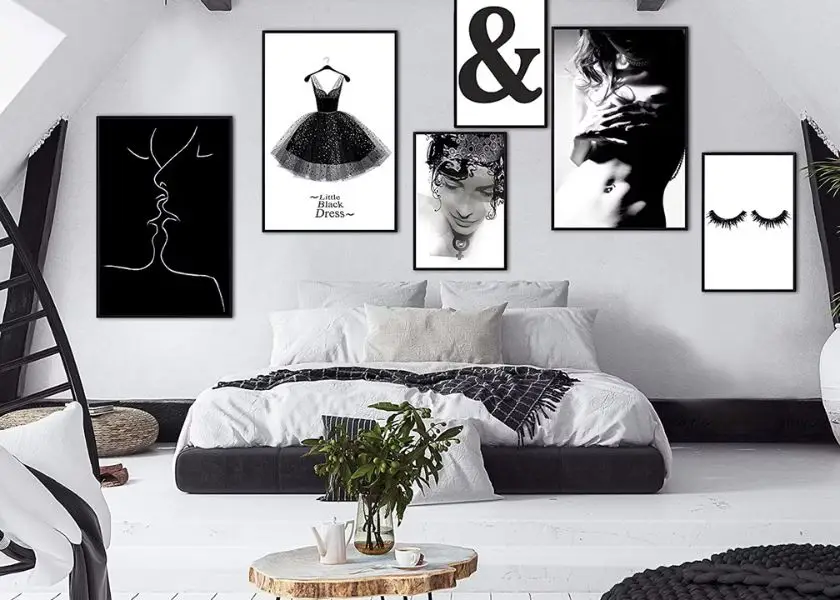 Dekorasi Kamar Wanita Dewasa dengan Wall Art Hitam Putih